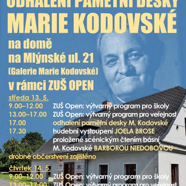ODHALENÍ PAMĚTNÍ DESKY MARIE KODOVSKÁ A ZUŠ OPEN, 13.5.2026