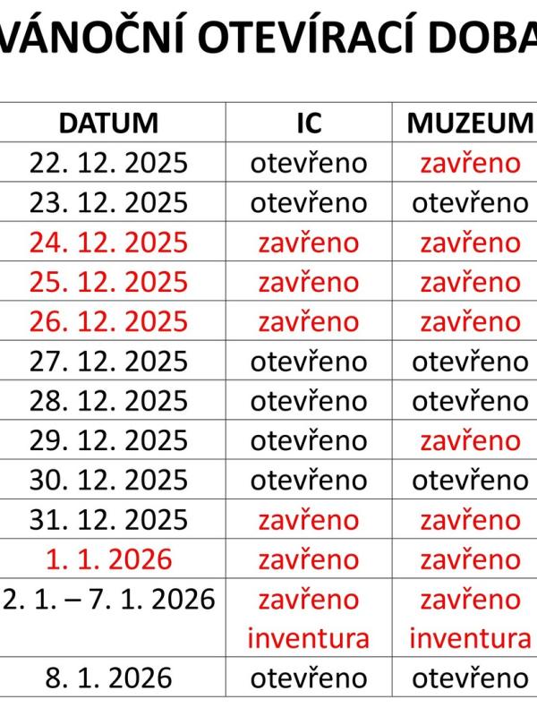 VÁNOČNÍ OTEVÍRACÍ DOBA 2025