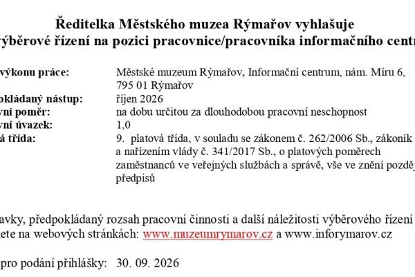 VÝBĚROVÉ ŘÍZENÍ NA POZICI PRACOVNICE/PRACOVNÍKA IC